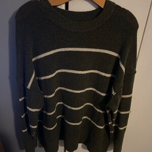 Women’s Olive Green Striped Cozy Sweater